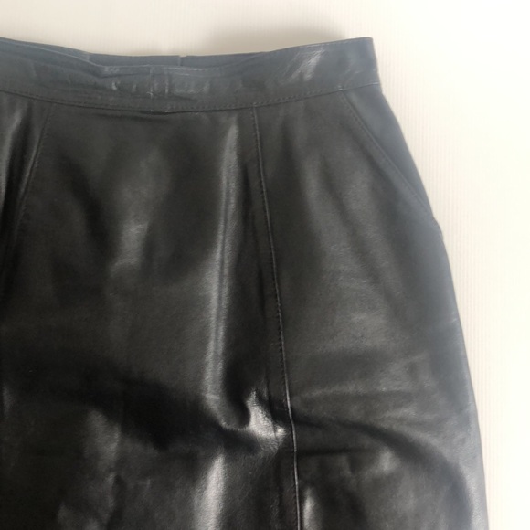 Vintage Leather Pencil Skirt size 12 Black Pockets Split Button & Zip - Picture 3 of 7